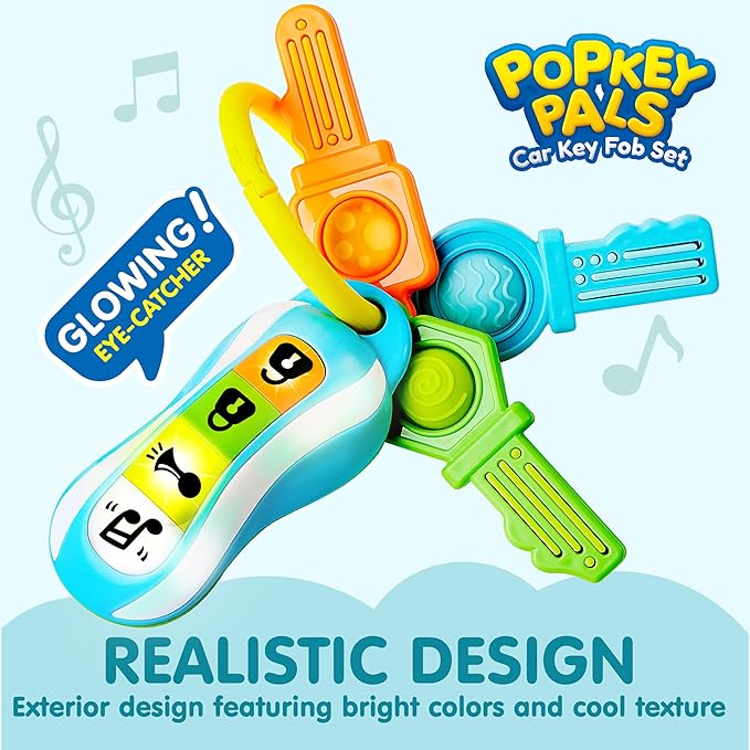JOYIN Baby Car Keys Teether - Toddlers Sensory Learning Toy w/Music & Lights - Musical Toys for Travel - Birthday Gifts for Baby Age 10+ Months