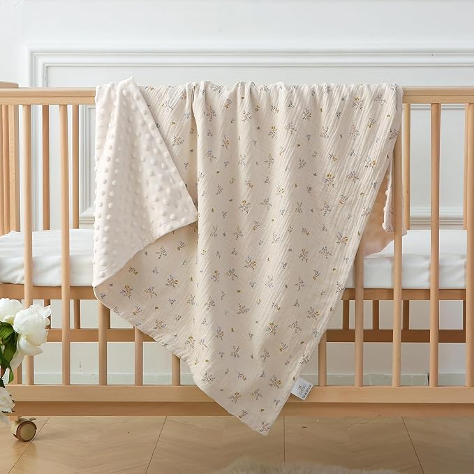 DaysU Baby Blankets for Girls with Muslin Cotton Front and Dotted Fleece Back, Silky Micro Super Soft Plush Newborn Baby Blankets Unisex, Bed Blanket Bed Throws, Floral, 30x40 inches