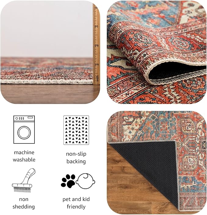 Keen Home Design 2x3 Rug - Machine Washable Entry Rug with Non-Slip Backing, Ideal for Enteryway, Kitchen, Bathroom, Laundry Room - Vintage, Easy Clean, Durable, Low Pile Rug - (2' x 3')