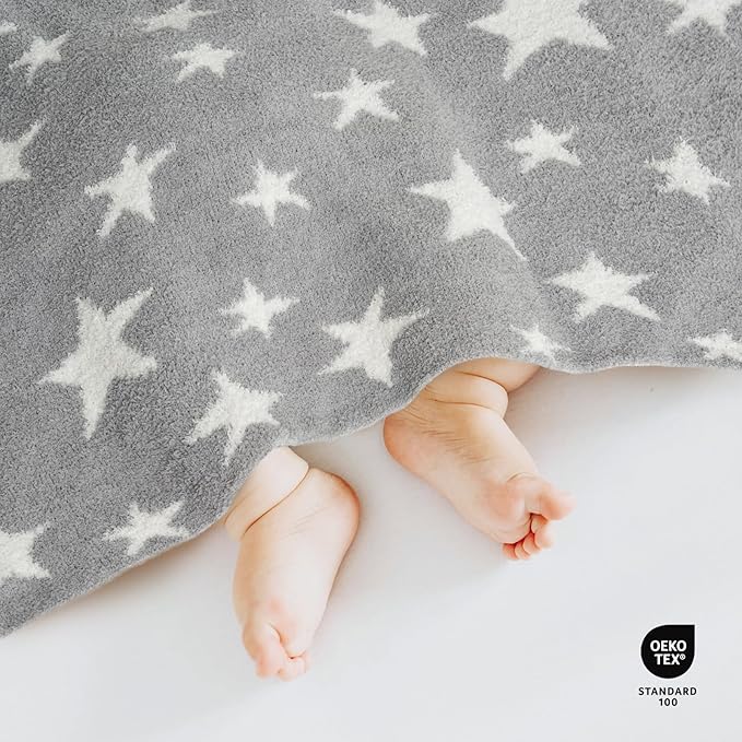 Soft Plush Baby Blanket for Boys Girls with Little Star Printed, Fleece Fuzzy Toddler Nursery Blanket Lightweight Warm Cozy Throw Blanket for Baby Crib, Bed, Rabbit, Light Gray, 30"x40"