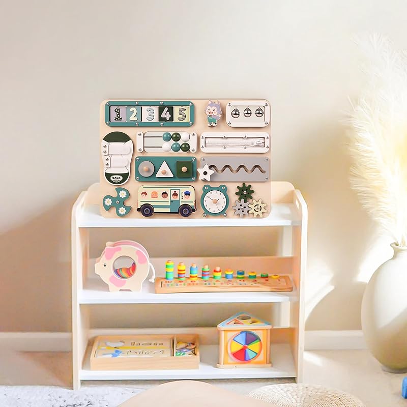 Large Busy Board Montessori Toys for 1 2 3 Year Old - Sensory Toys for Toddlers 1-3 - Fine Motor Skills & Early Learning - Montessori Gift for Boys & Girls - Travel-Friendly & Safe (Green)