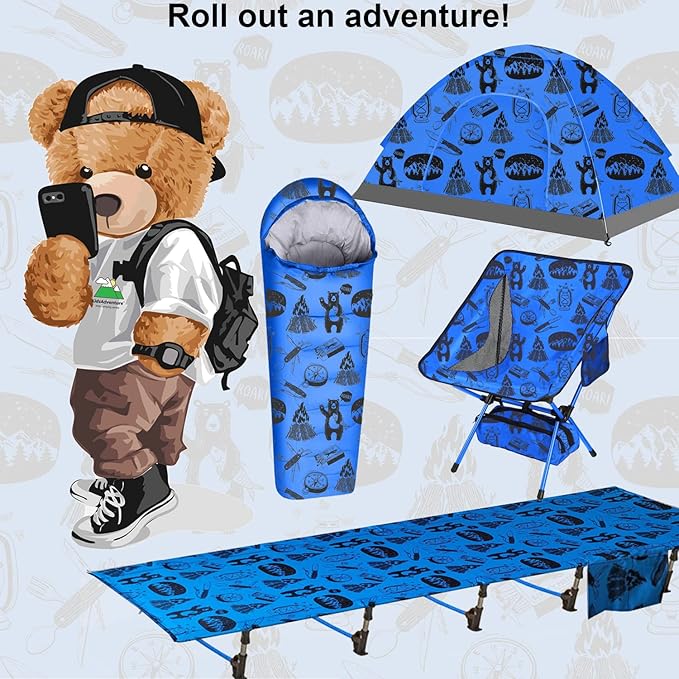 Kids Camping Cot and Toddler Travel Bed | Lightweight and Compact Cots for Sleeping | Portable Folding Cot for Toddler, Kids, Youth and Even Adults (Blue, 63" x 23.5")