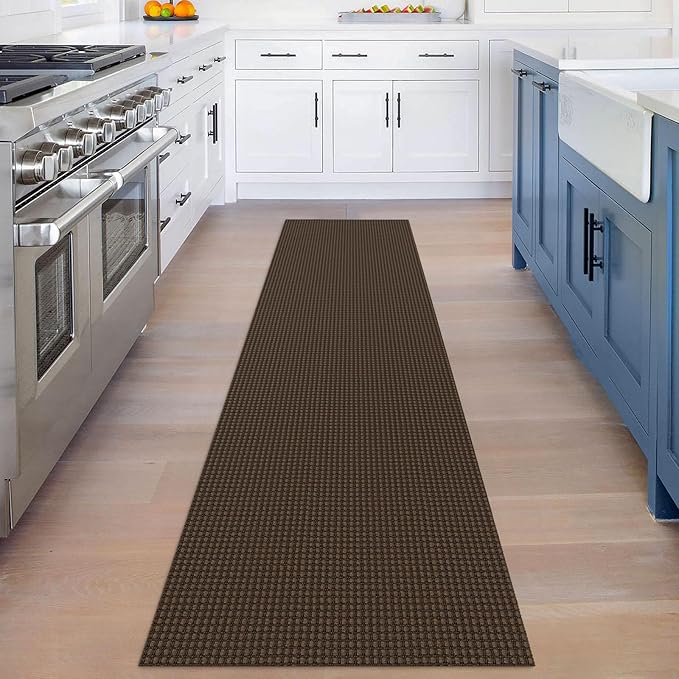 KOZYFLY Runners for Hallways 2x8 ft Washable Kitchen Runner Non Slip Rubber Backed Hall Runners Cotton Entryway Runner Rugs Floor Carpet for Indoor Backdoor Bedroom Kitchen, Reddish Brown/Coffee