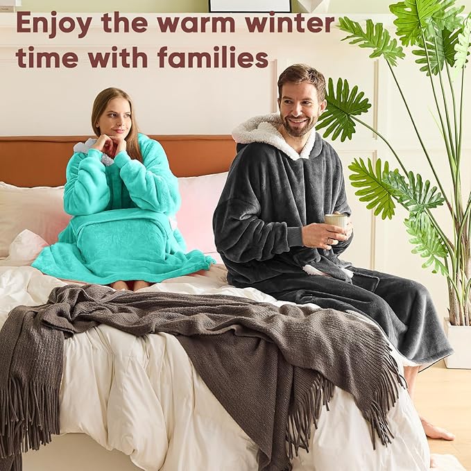 yescool Wearable Blanket Hoodie - Gifts for Women Her Girlfriend, Birthday Christmas Gifts For Mom, Oversized Flannel Sherpa Blanket Sweatshirt, One Size Fits All (Teal)