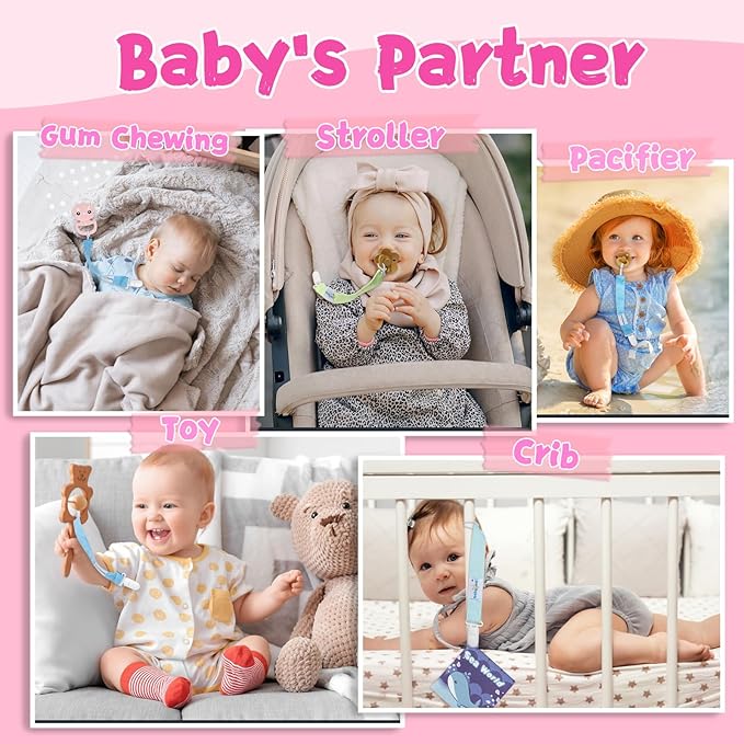 Babygoal Floral Pacifier Clips, 6 Pack Binky Paci Holder Clips and Leash for Boys and Girls Fits for Most Pacifier, Binkie Styles & Baby Teethers & Toys and Gift 6PS16