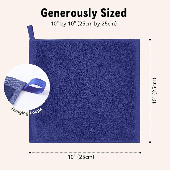 Yoofoss Luxury Washcloths Towel Set 10 Pack Baby Wash Cloth for Bathroom-Hotel-Spa-Kitchen Multi-Purpose Fingertip Towels & Face Cloths - Dark Blue