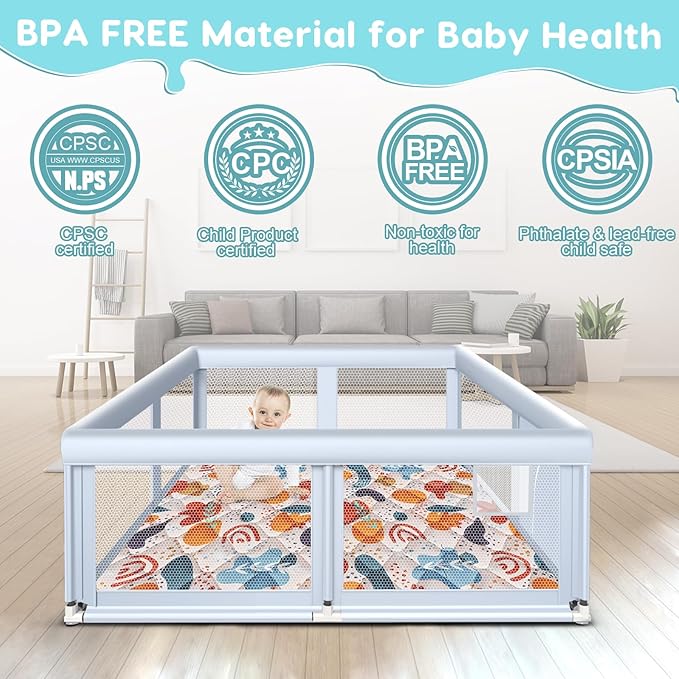 65" ×50" Large Baby Playpen with Mat, Baby Playard for Babies and Toddlers, Play Pens for Indoor & Outdoor, Sturdy Safety Play Yard with Soft Breathable Mesh, Anti-Fall, Grey