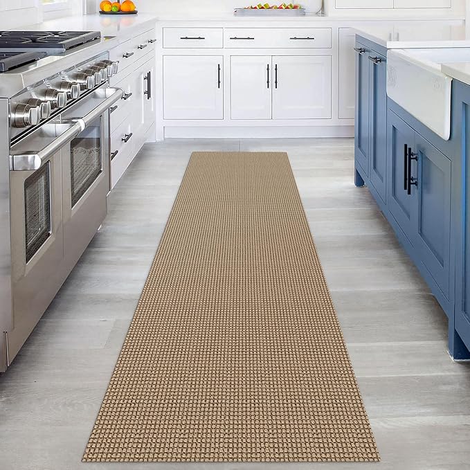 KOZYFLY Runners for Hallways 2.6x8 ft Washable Kitchen Runner Non Slip Rubber Backed Hall Runners Cotton Entryway Runner Rugs Floor Carpet for Indoor Backdoor Bedroom Kitchen, Tan/Orange/Brown