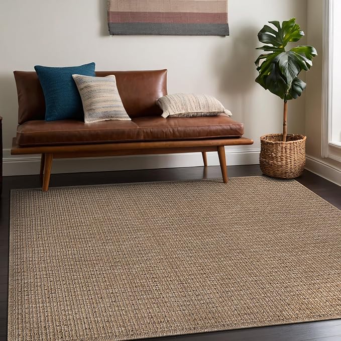 Beverly Rug Easy Jute Natural Rug 8x10 Solid Washable Durable Outdoor Indoor Area Rugs for Living Dining Room Patio Office Stain Resistant Non Shedding Casual Indoor Outside Carpet (8 x 10 Natural)