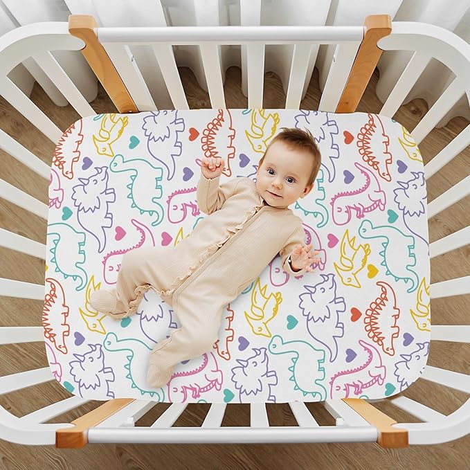 Colored Dinosaur Crib Sheets for Neutral Bassinet Play Sheets,Sheets Toddler Bed Sheets for Baby Boys Girs 39 * 27 * 5in