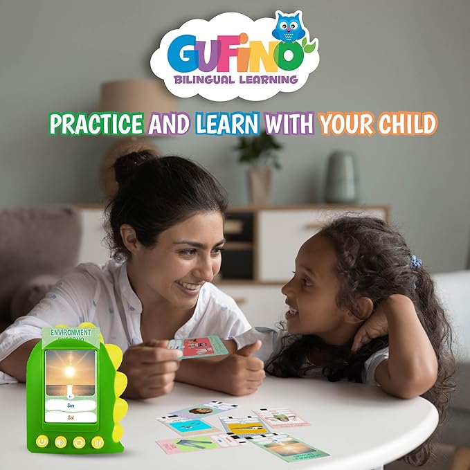 GUFINO – Spanish English Bilingual Flashcards for Toddlers 3-5 Years – Montessori Toys for 3+ Year Old, Preschool Supplies Learning Resources – Juguetes para Niñas de 3 Años o mayores. Pink