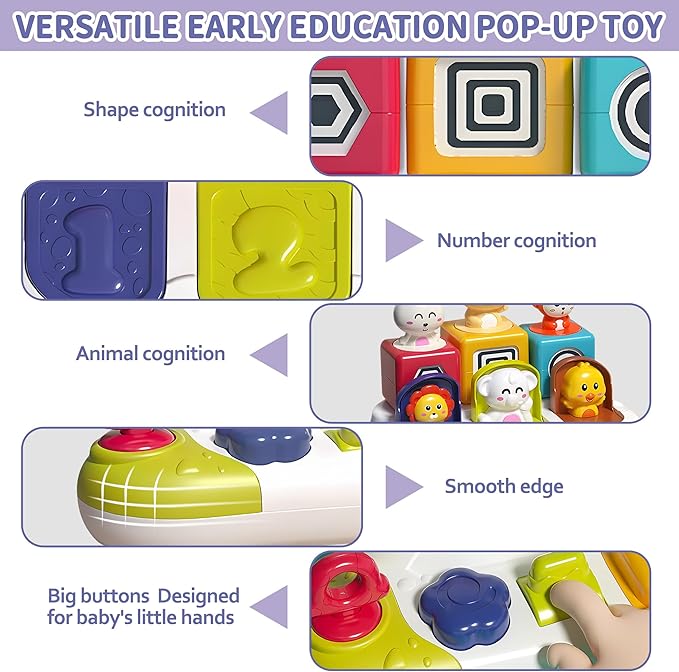 Pop Up Animals Toy with Buttons, Montessori Toys for Babies Cause and Effect Baby Toy Educational Toys 12-18 Months, Birthday Gift for Boys Girls