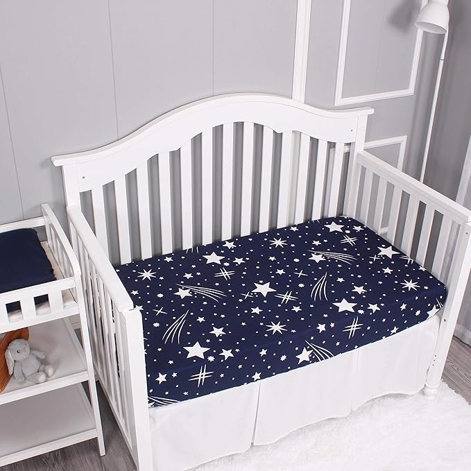 Belsden 3 Pack Microfiber Durable Crib Sheets Fitted, Silky Soft Smooth Breathable Baby Sheets Set, 28''x52 Fits Standard Crib and Toddler Mattresses,White Star & Navy & Navy Star