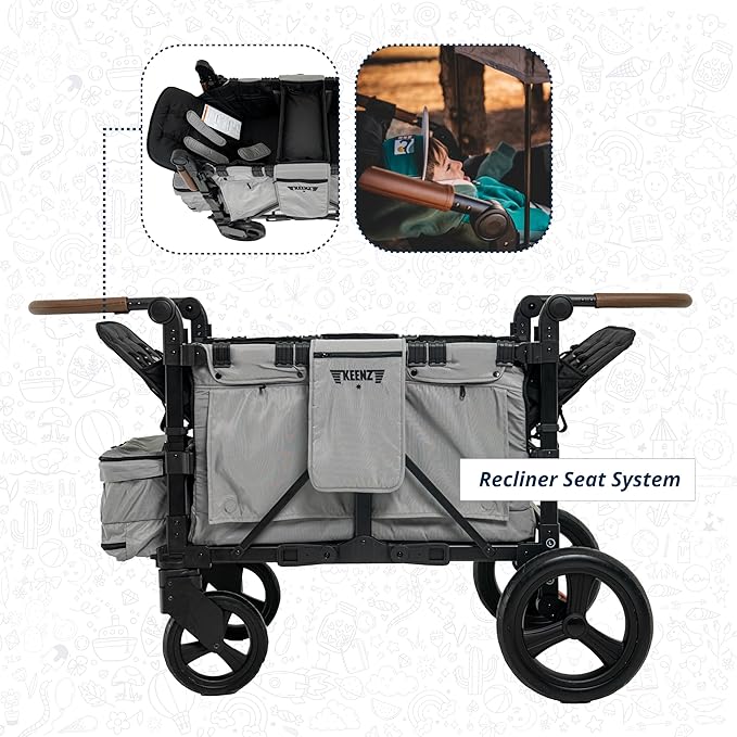 Keenz XC EVO - Luxury 2 Passenger Stroller Wagon for Kids | Foldable 2 Passenger Quad Seater with Adjustable Canopy | Gray