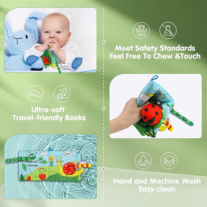 Soft Baby Books High Contrast Toy, Touch and Feel Crinkle Cloth Book Infant Toy with Non-Toxic Fabrics, Baby Shower, Thank You Gifts for Newborn Boys and Girls 0-6-12 Months