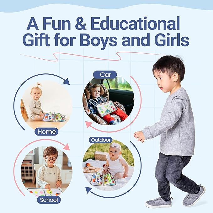 Thinker PLORA Toddler Busy Board – Montessori Toys for 1-4 Year Old Boys and Girls, Sensory Educational Activities for Learning Fine Motor Skills, Travel Toy for Car and Airplane