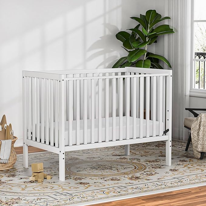 Baby Crib 5-in-1 Convertible, Wood Full Size Toddler Bed for Small Baby, Made of Sustainable Natural Pinewood Cribs, Non-Toxic Finish, Simplistic Nursery Furniture (White)