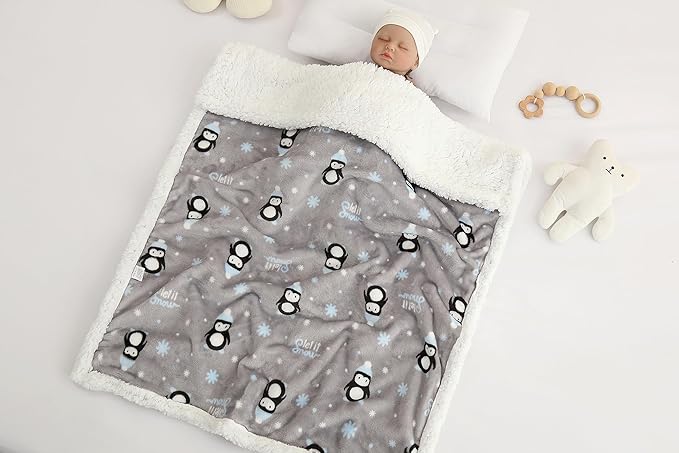 Baby Blankets for Boys Girls Fluffy Fuzzy Blanket Soft Warm Cozy Flannel Fleece Warm Infant Newborn Receiving Blanket 30" x 40" (Grey Penguin)