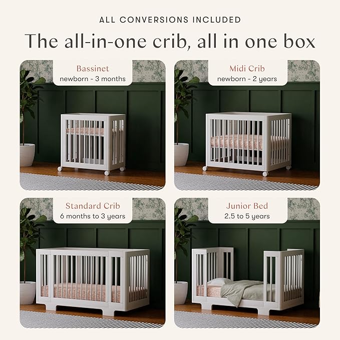 Babyletto Yuzu 8-in-1 Convertible All-Stages® Crib - Conversion Kits for Bassinet, Midi Baby Crib to Toddler Bed, Daybed, Full-Size Crib & Baby Bed - Portable & Adjustable - GREENGUARD Gold Certified