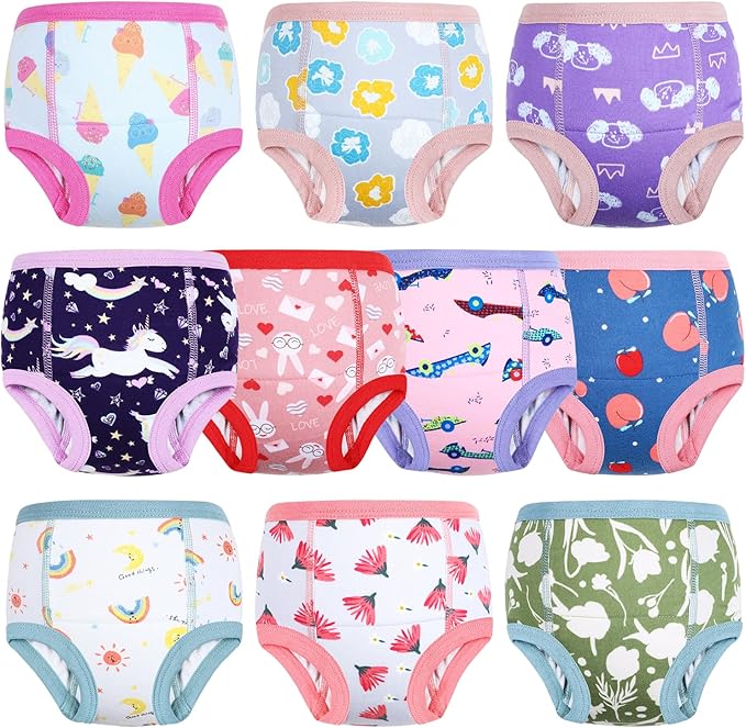 MOEMOE BABY Training Underwear 10 Packs Absorbent Potty Training Pants for Boys and Girls Cotton Pee Pants 2-9T