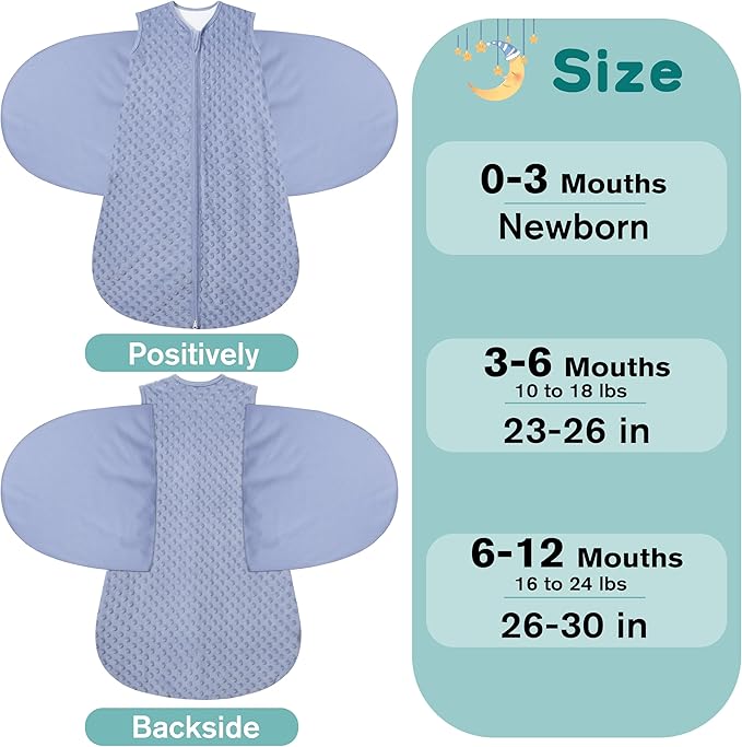 Fleece Newborn Sleep Sack Baby Swaddle,3-Way Adjustable Wearable Blanket,2 Pack Fleece Swaddling Sleeping Bag TOG 2.0, (Blue&Green, 6-12 Months)