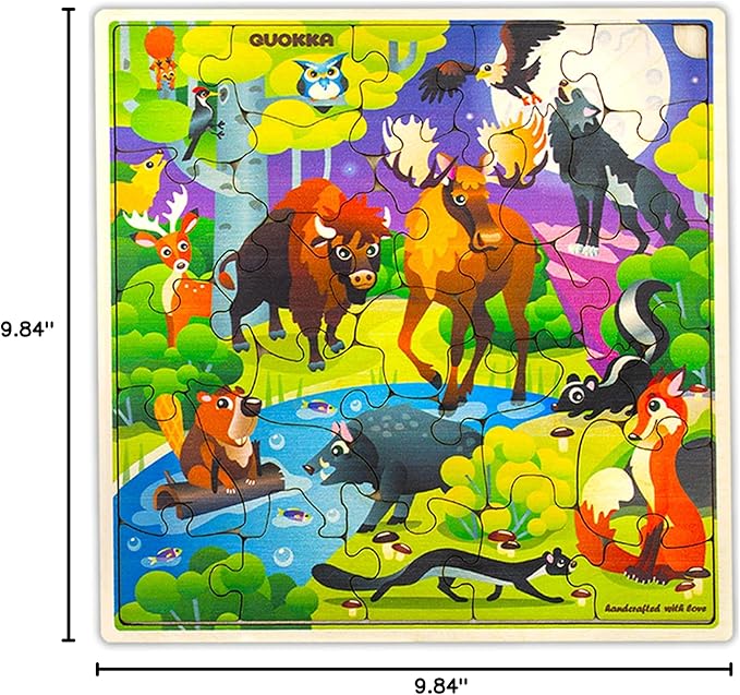QUOKKA Wooden Wild Animals Puzzles for Kids Ages 3-5 – 28 Pieces Toddlers Kids Puzzles Ages 4-8 Year Olds – Wood Animal Toys for Children Games for Boys and Girls 6-8 yo