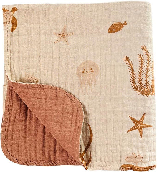 Leyl&Ari Basic Toddler Blanket | Organic Cotton Reversable Toddler Crib Blanket | Gender Neutral (Under The sea Friends)