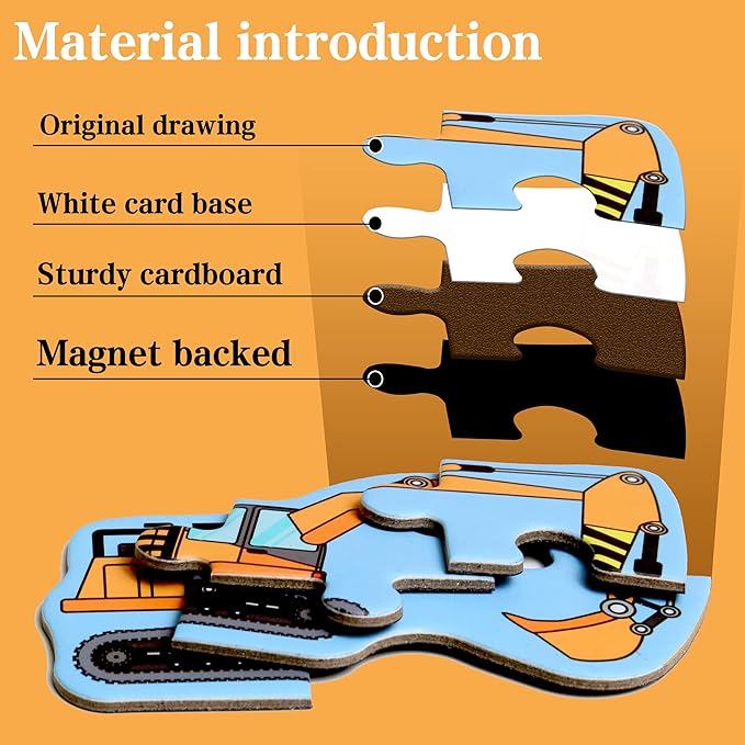 Magnetic Puzzles for Kids Ages 1-3, Travel Toddler Puzzles Ages 2-4 Year, Excavator Refrigerator Magnet for Kids Learning Gift for Road Trip
