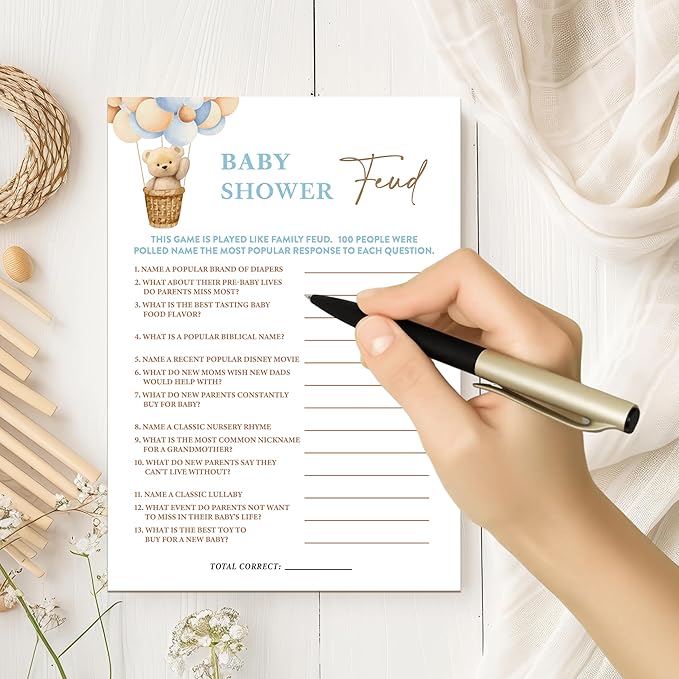 YSTEP We Can Bearly Wait Baby Shower Games, 30 Baby Shower Feud Game Cards with 1 Answer Card, We Can Bearly Wait Gender Reveal Party Supplies Favors (5"x7") - E07