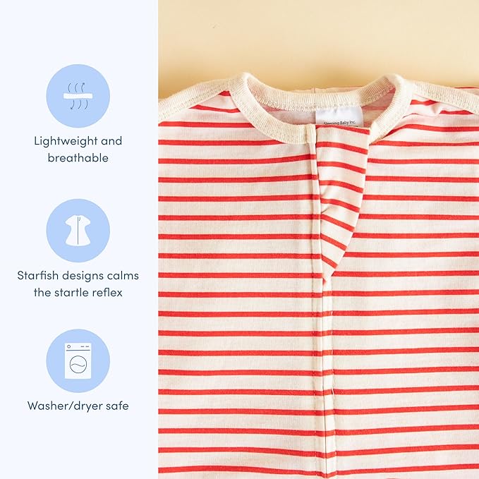 SleepingBaby Zipadee-Zip Transition Swaddle - Cozy Baby Swaddle Blanket with Zipper Convenience - Roomy Wearable Blanket for Easy Diaper Changes - Stripes Strawberry/Cream, Small (4-8 Month)