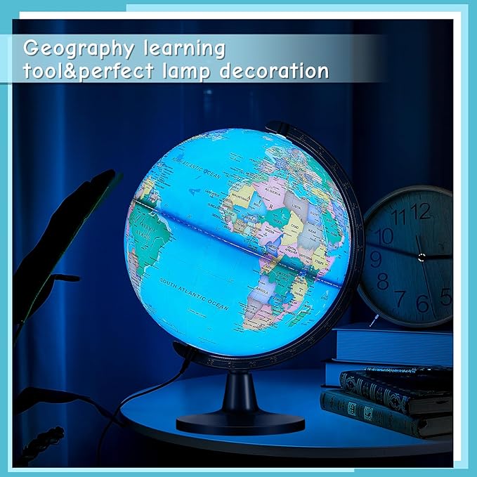 Amylove 13'' Illuminated World Globe for Adults 720°/360° Rotation Rewritable Light Up Globe with Stand World Map for Interactive Learning Light with Base Lamp LED Decor(Plastic,Classic)