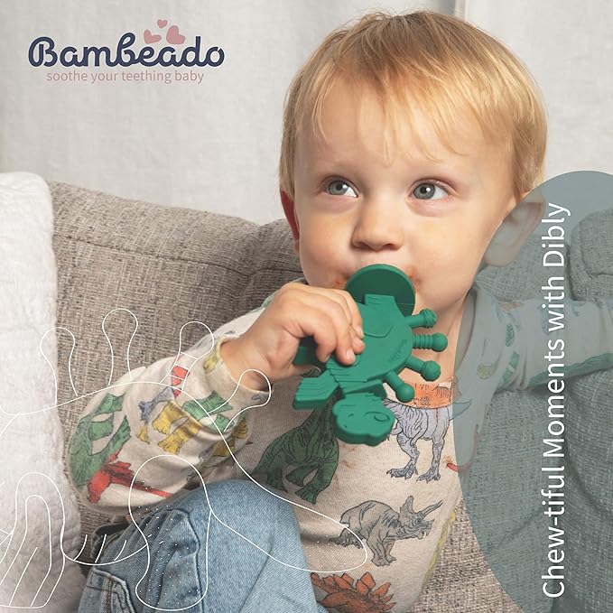 Baby Teether Toy and Training Toothbrush: Dibly - The Dino Baby Teething Toys BPA-Free Teethers Inspired by Nature with Natural Rubber Pacifier