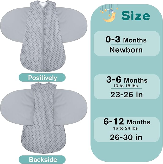 Fleece Newborn Sleep Sack Baby Swaddle,3-Way Adjustable Wearable Blanket,2 Pack Fleece Swaddling Sleeping Bag TOG 2.0, (Gray & Pink, 0-3 Months)