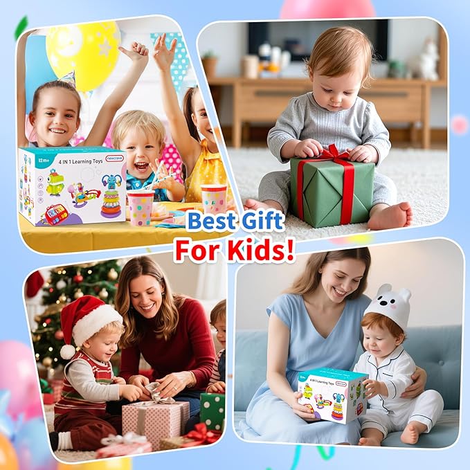 4 in 1 Baby Toys for 6 to 12 to 18 Months, Infant Sensory & Stacking for 1+ Year Old, Busy Cube Toys for Babies 6 - 12 Months, Piano Xylophone Musical Travel Toys, Christmas Birthday Gifts for 1 - 2