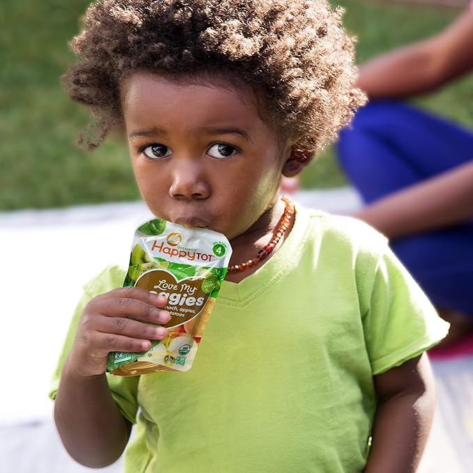 Happy Tot Organics Stage 4 Baby Food Pouches,Gluten Free, Vegan Snack, Love My Veggies, Fruit & Veggies Puree, Apples, Zucchini, Green Beans & Spinach 4.22 oz Pouch (Pack of 16)