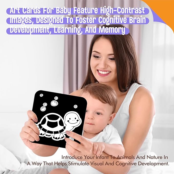 20 PCS Baby Visual Stimulus Cards, Double-Sided High Contrast Black and White Flashcards Visual Sensory Development Montessori Cards Set for Newborn Boy Girl Baby 0-3 Months Tummy Time (5.9” X 5.9”)