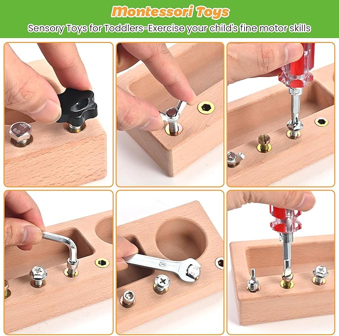 Montessori Screwdriver Board Set, Wooden Montessori Toys for 3 4 5 Year Old, Toddler Screwdriver Toy, Kids Tool Set, Preschool Learning Sensory Toy, Fine Motor Skills Toys