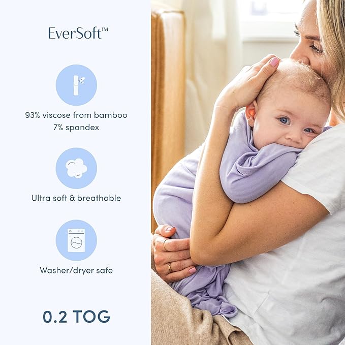 SleepingBaby EverSoft Zipadee-Zip Transition Swaddle - Roomy Wearable Blanket with Two Way Zipper - Viscose from Bamboo - Lilac, Medium (6-12 Month)