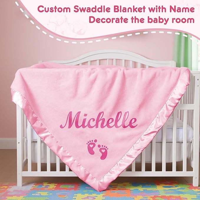 Personalized Baby Blanket with Name, Custom Flannel Swaddle Blankets, Customized Receiving Blanket for Girls, Baby Shower Birthday for Newborn - Pink(36" x 36")
