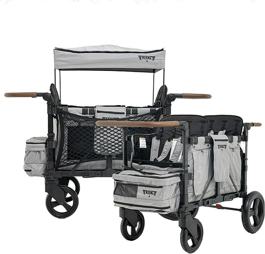 Keenz XC+ EVO - Luxury Comfort Stroller Wagon | Foldable 4 Passenger Quad Seater with Adjustable Canopy | Grey