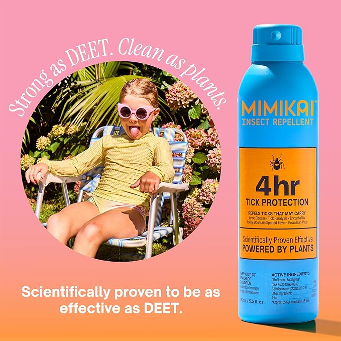 Mimikai Tick Repellent Spray, DEET-Free for Skin and Outdoor Use, Non-Toxic, Plant-Powered Skincare, 5.5oz
