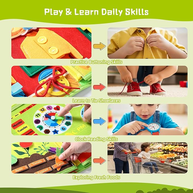 Busy Board Montessori Toys for Toddler, Car Travel Activities Toys for Fine Motor Skills Development, Educational Preschool Sensory Busy Book for Kids, Best Gift for Boys & Girls