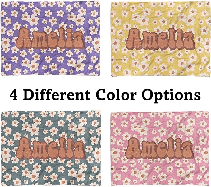 Personalized Baby Blankets for Girls, Customized Retro Flowers Baby Blankets for Girls, Best Gift for Baby Girl, Newborn, New Mom, Super Soft Plush Fleece, 30''x40''