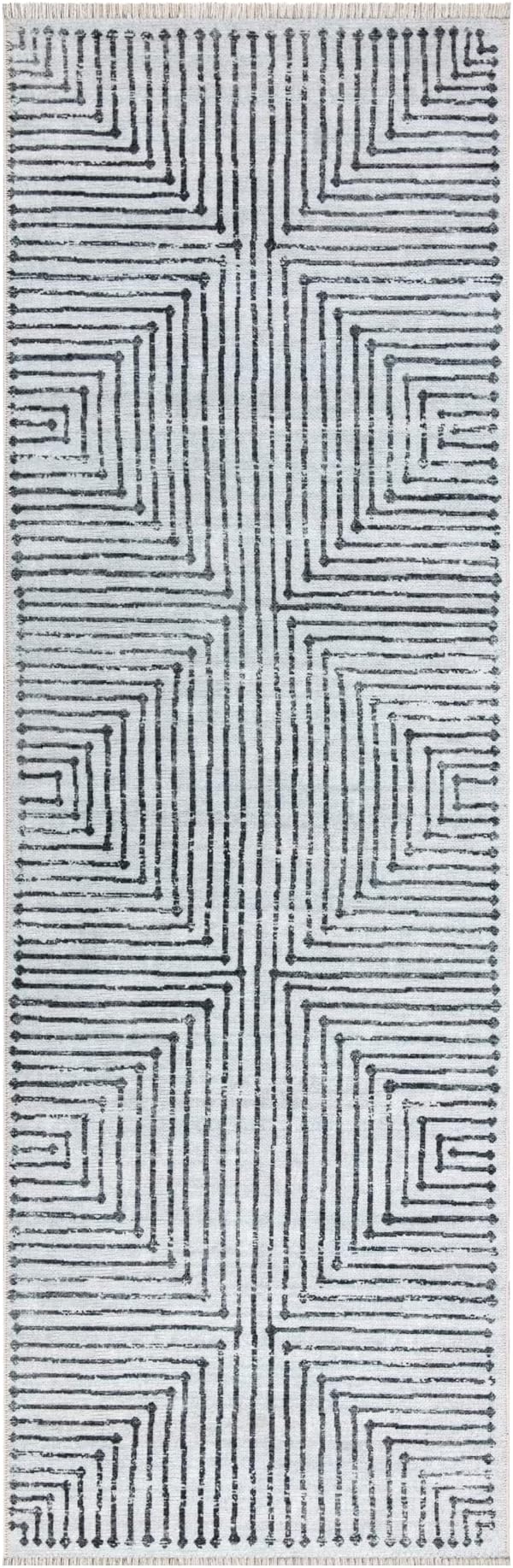Bloom Rugs Caria Washable Non-Slip 12 ft Runner - Ivory/Black Striped Runner for Entryway, Hallway, Bathroom, and Kitchen - Exact Size: 2'6" x 12'