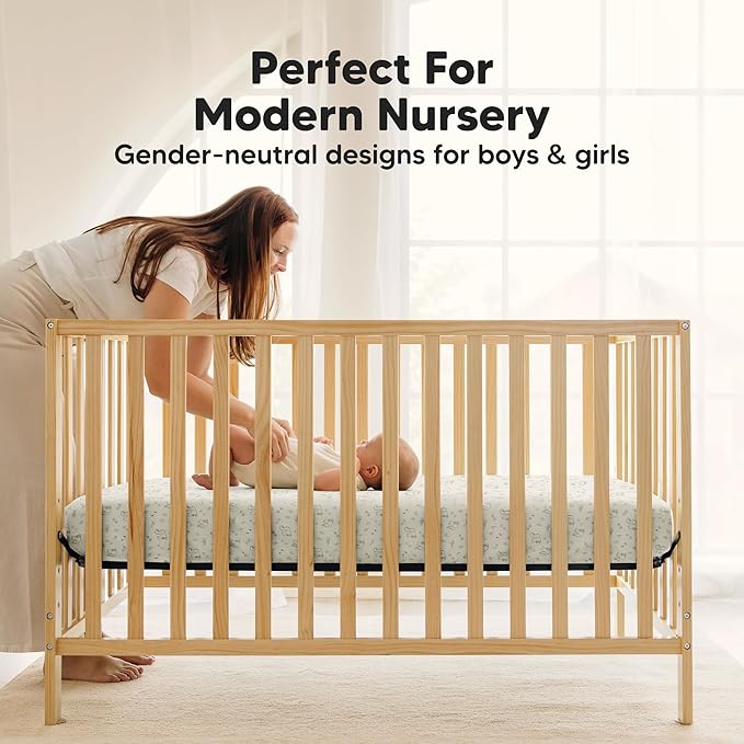 2-Pack Waterproof Crib Sheets for Boy, Girl - Organic Cotton 52X28 Fitted Crib Sheets Neutral,Crib Mattress Protector Sheets,Soft Toddler Bed Sheets,Washable Infant Fitted Baby Crib Sheets(Pine Grove)