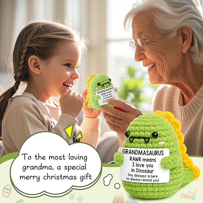 Mini Birthday Gift for Grandma from Granddaughter Grandson I Love You Grandmother Best Ever Grandparents Day Handmade Crochet Small Dinosaur Thanksgiving Day Presents for Great Grandma Nana Gigi