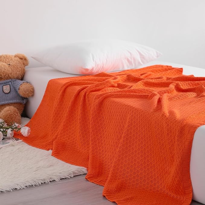 NTBAY Cable Knit Cooling Toddler Blanket, Soft and Breathable Baby Blanket 30x40 Inches Made from Rayon Derived from Bamboo for Crib, Stroller, Nursery, Orange
