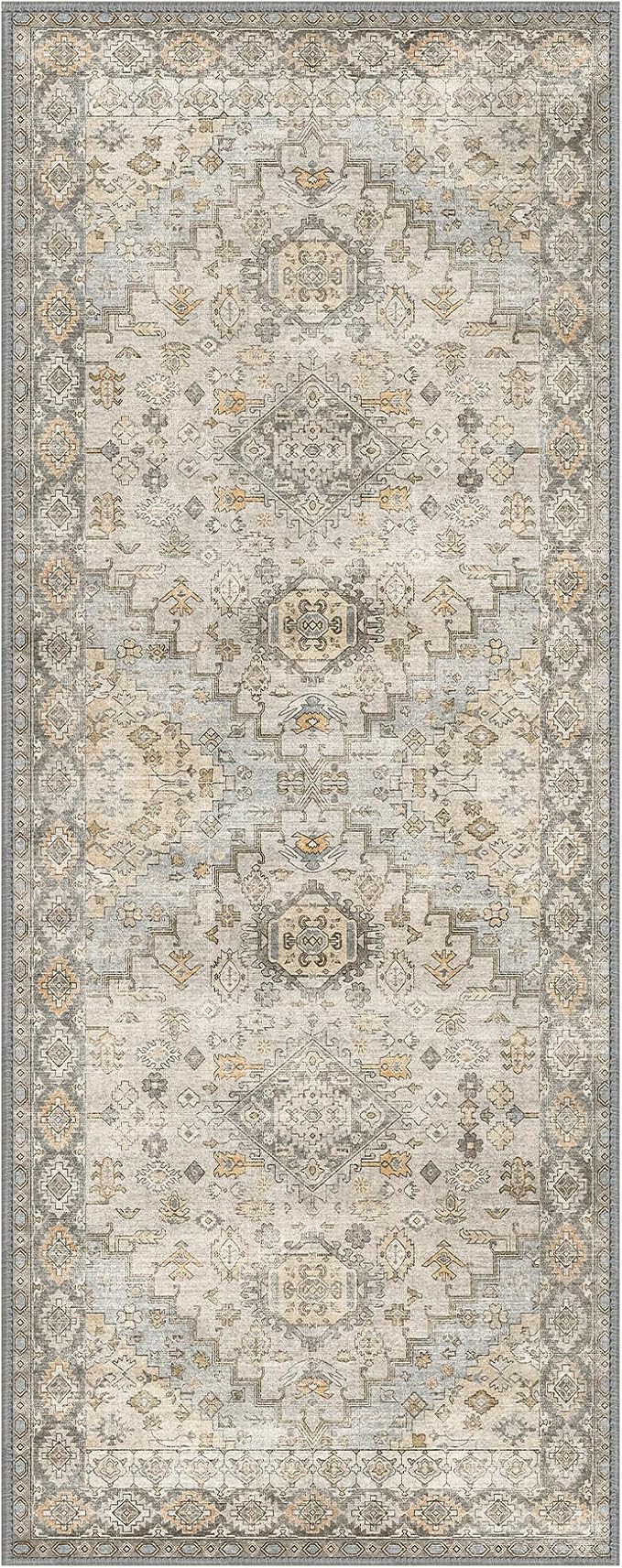 GENIMO Runner Rug 2x5 Non Slip Machine Washable Vintage Hallway Runner Rug, Low Pile Lightweight Rugs for Entryway, Hallway, Kitchen and Corridor, Antique Taupe