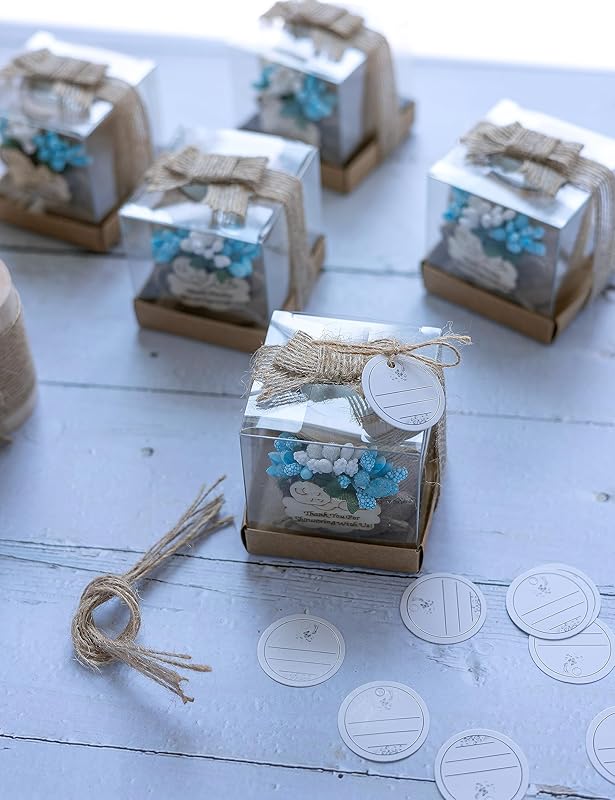 Ju's Favors Wooden Candle Holders (Set of 10), Baby Shower Favors, Boy Christening Favors, Baby Christening Party Favors for Guests.(Light brown-blue)