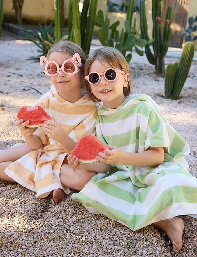 Toddler Bath Towel Poncho Thick Cotton Striped Beach Towels for Kids Gifts (2-6, Yellow)